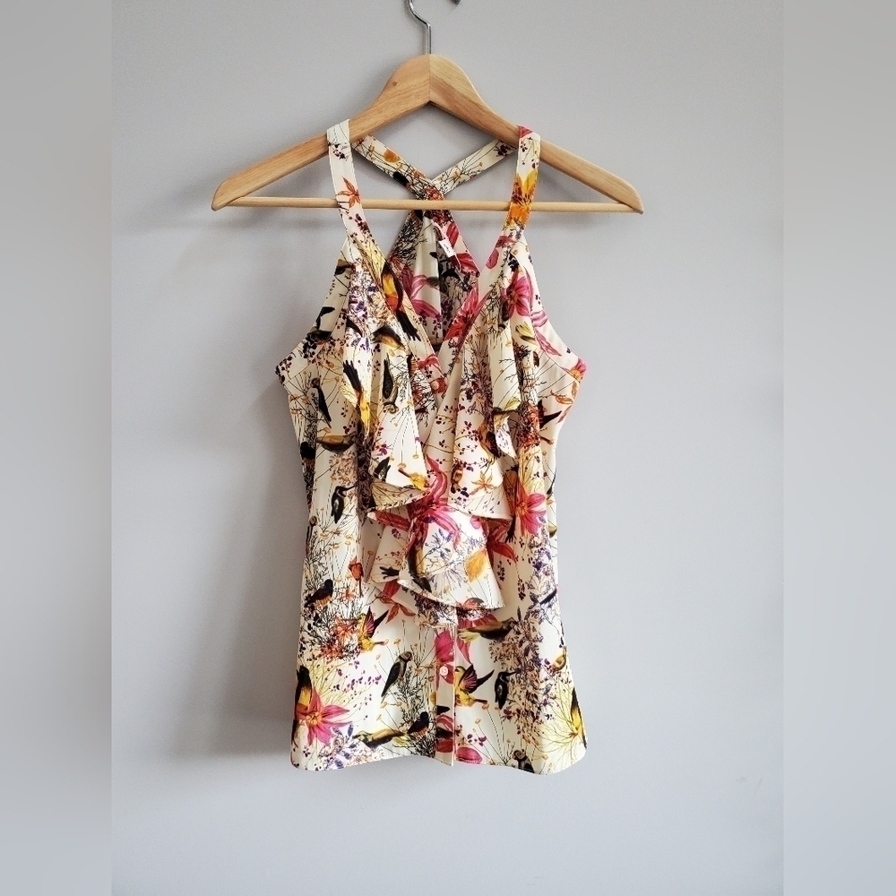 Banana Republic Floral Ruffle Blouse - Cream and Pink